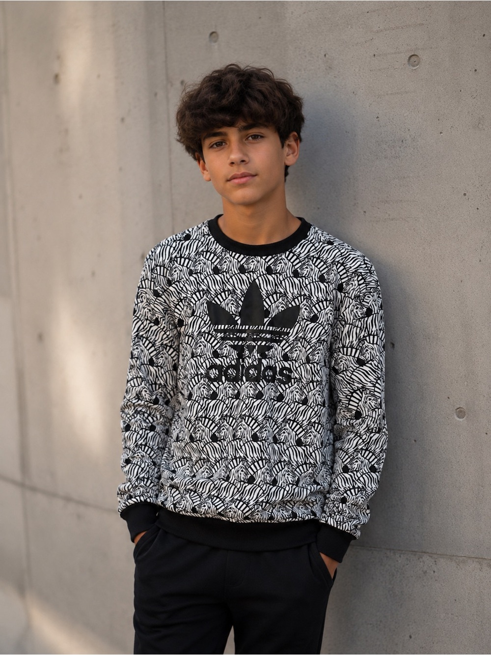Adidas zebra print sweatshirt youth large ( 13-14 years).